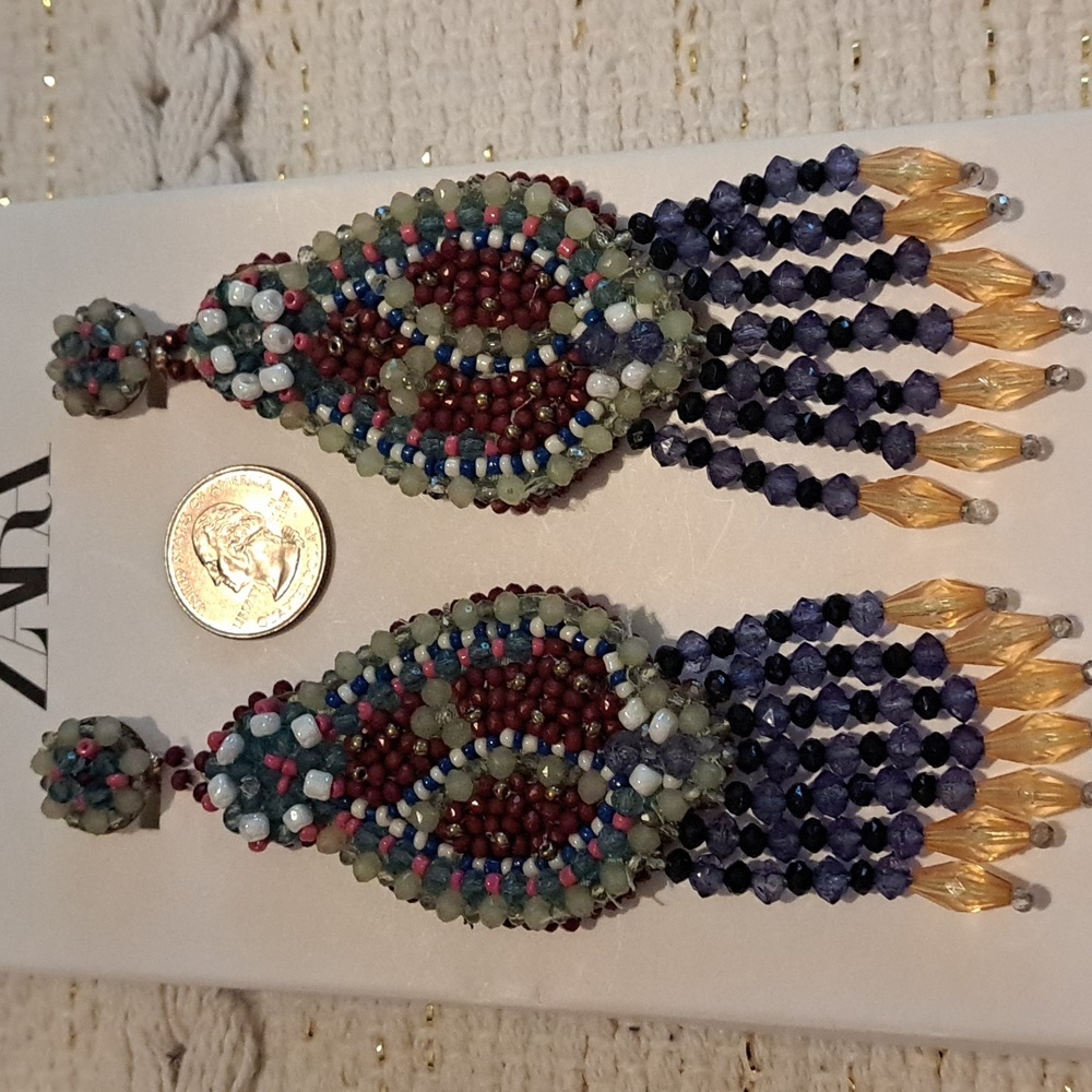 Zara Large Blue and Purple Chandelier Beaded Earrings